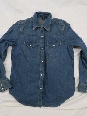 Denim Western Shirt Pearl Snap Button Down Vintage Y2K Cowboy